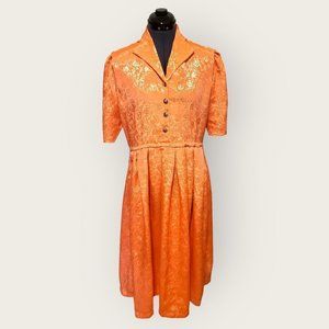 Vintage 80s Midi Day Dress Orange Size Large